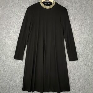 Tiana B Dress Womens Medium Black Gold Beaded Pearl Collar Long Sleeve Made USA